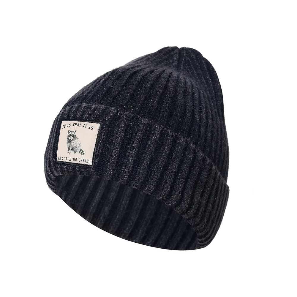 1021 Unisex Knit Cuffed Vintage Beanie and Y2K Graphic Patch Beanie